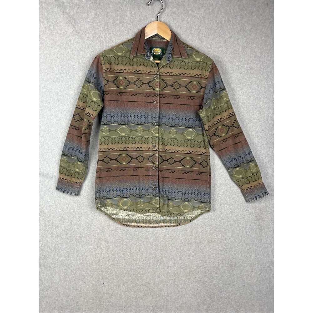 Cabelas Shirt Womens S Aztec Western Cowboy Roping Rodeo All Over Print Flannel